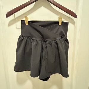 Offline Black High-Waisted Skorts with Flowy Pleats